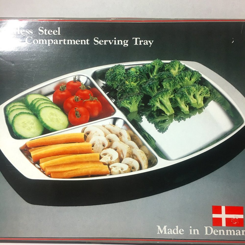 Vintage Danish Stainless Three Compartment Tray